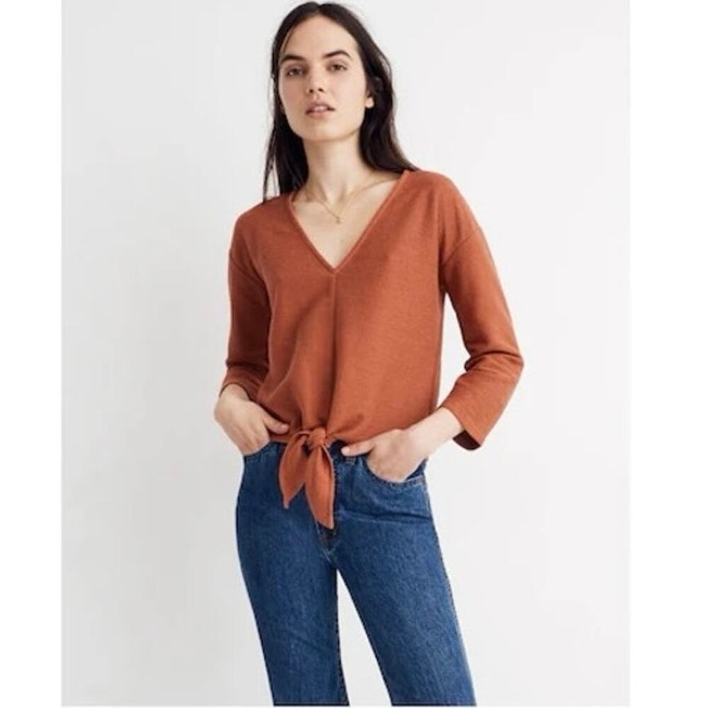 Madewell Texture & Thread Tie Front Top XL Rust Orange